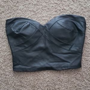 Black leather sleeveless crop top S